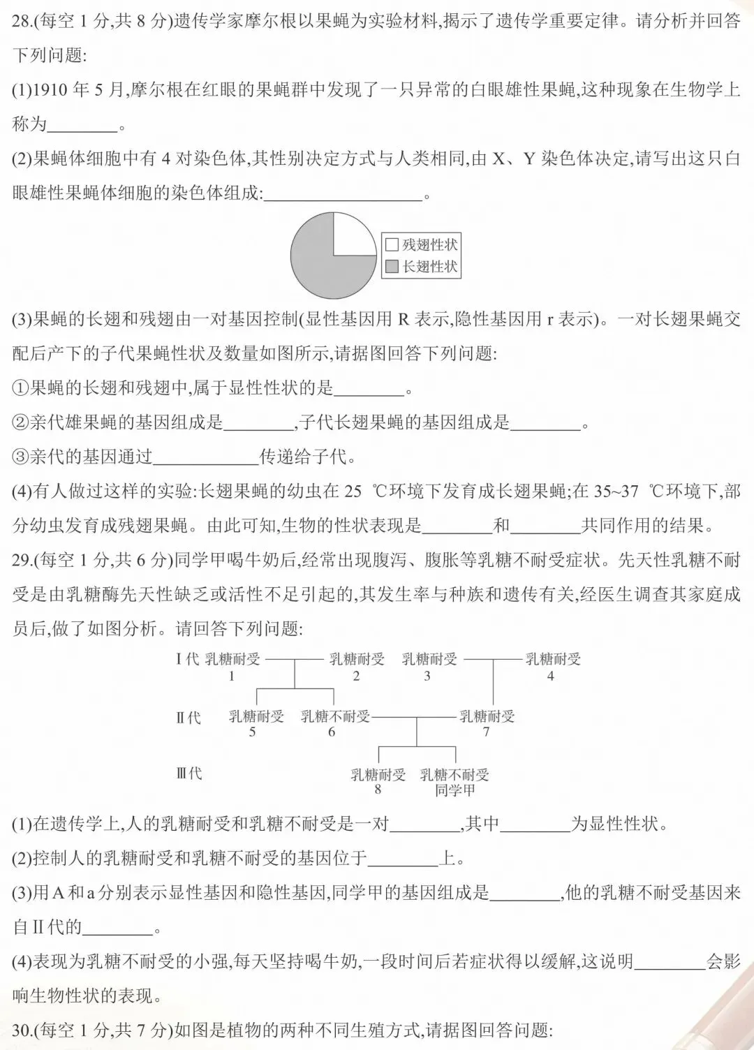 期中试卷:人教版生物八年级下册教学质量调研期中试卷三 第8张