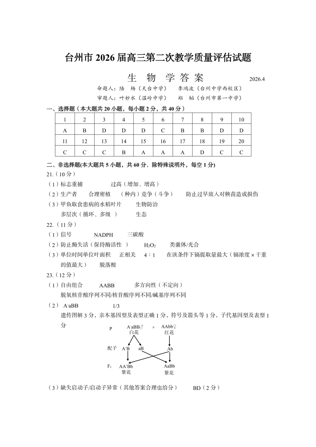 高三二模|2026年4月台州高三二模试卷+答案全(内含下载链接) 第13张