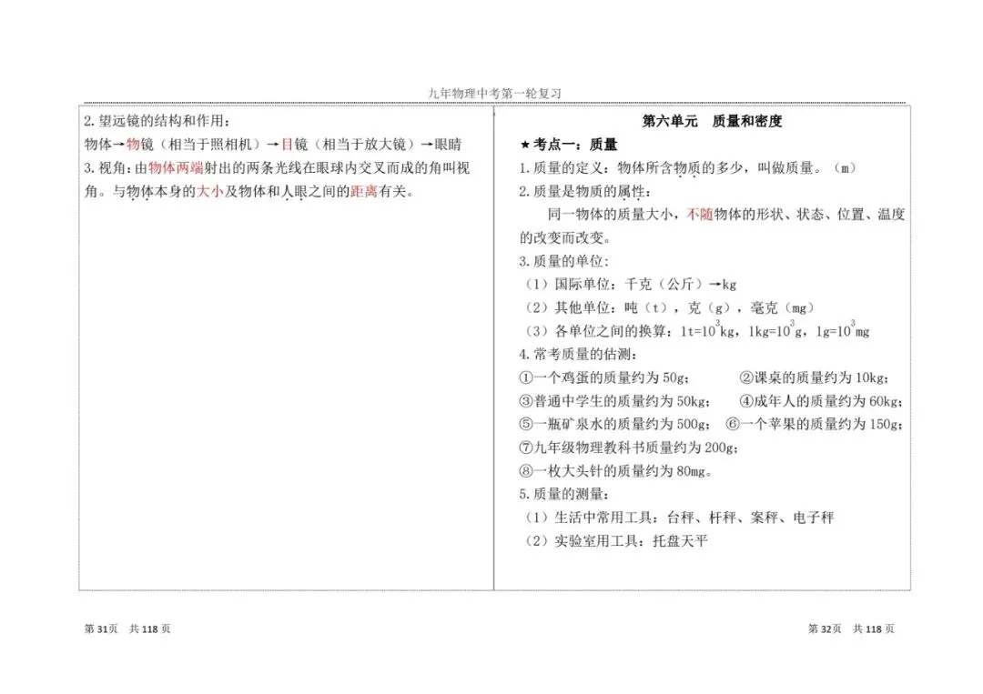 【中考物理】九年级物理第一轮复习知识点总结 第19张