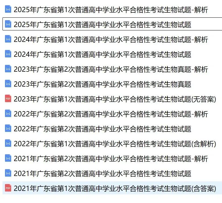 近5年广东省合格考(学考)生物学试卷及答案解析 第1张