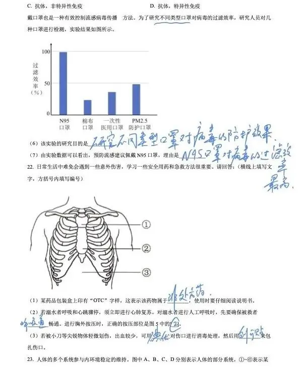 2023年上海市初中会考前练习生命科学试卷及作答 第5张