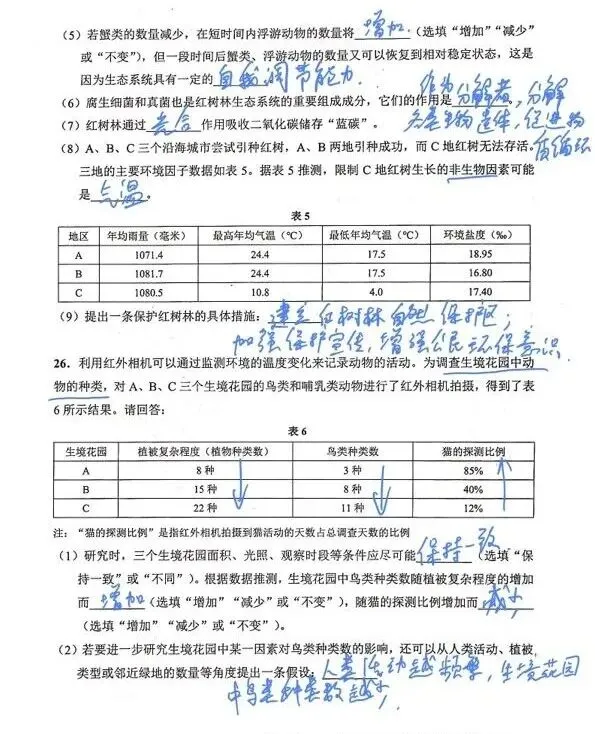 2025年上海市初中会考前练习生命科学试卷及作答 第8张