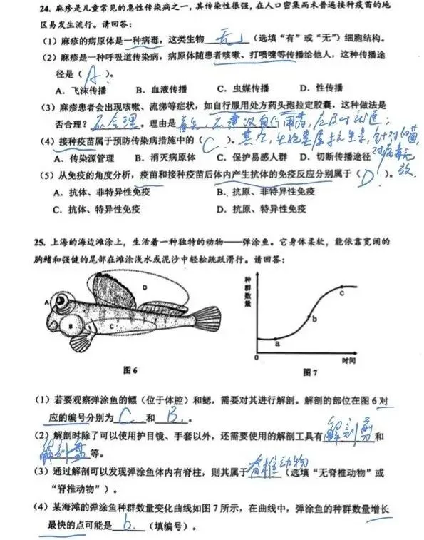 2024年上海市初中会考前练习生命科学试卷及作答 第6张