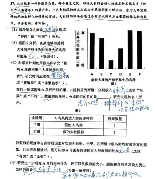 2024年上海市初中会考前练习生命科学试卷及作答 第8张