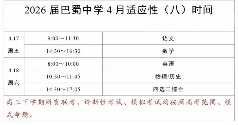 【试卷+答案】4月17日重庆巴蜀中学2026届高三适应性月考(八)全科汇总! 第4张