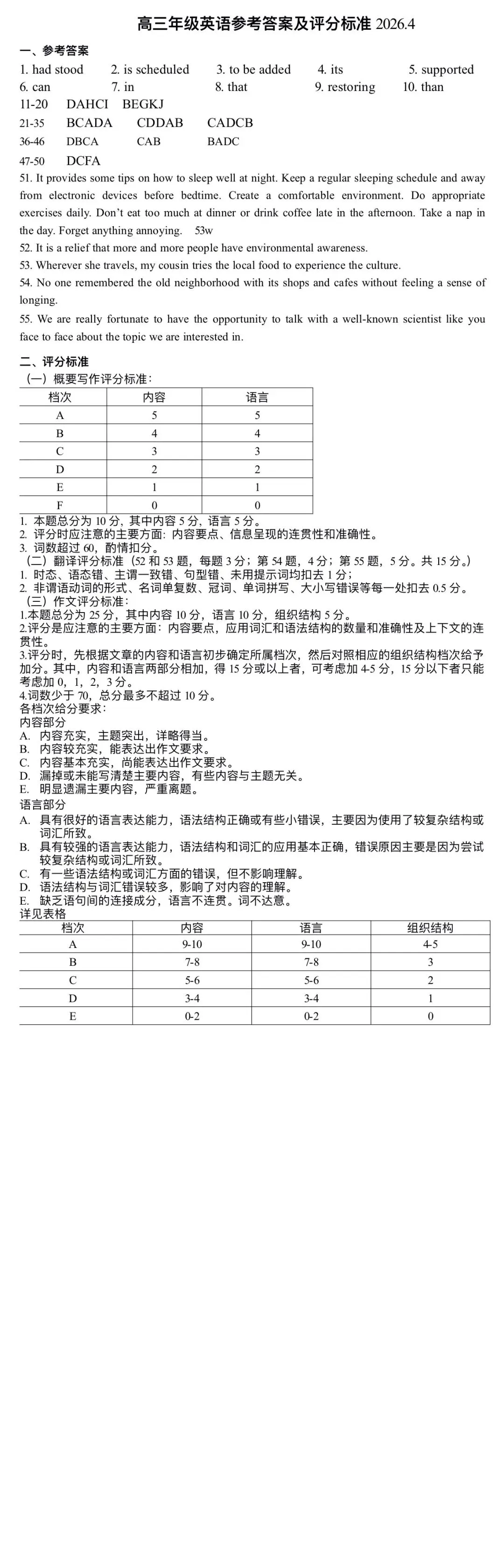 2026宝山二模英语试卷及评分标准(官方版) 第2张