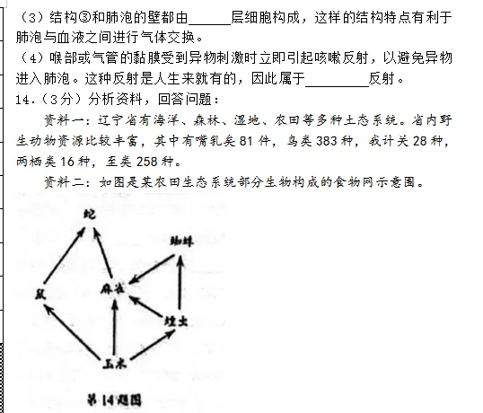 2023年辽宁省初中学业水平考试生物学试卷 第5张