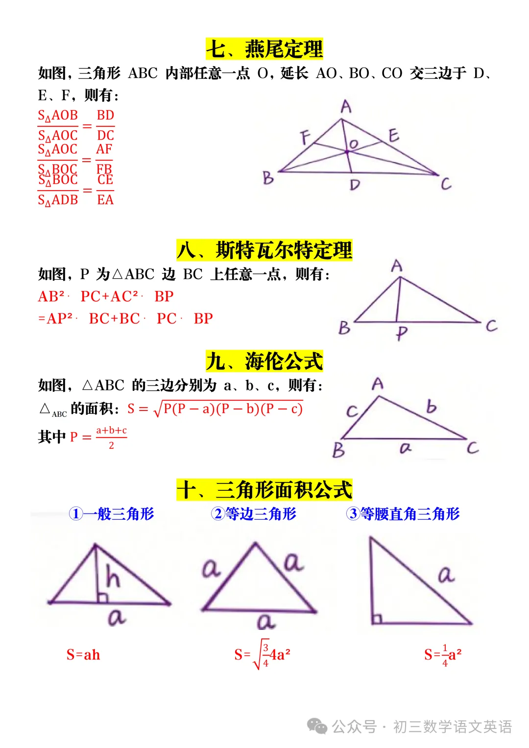 中考数学 | 必背“三角形”相关公式汇总!精准复习,拿下几何模块关键分! 第3张