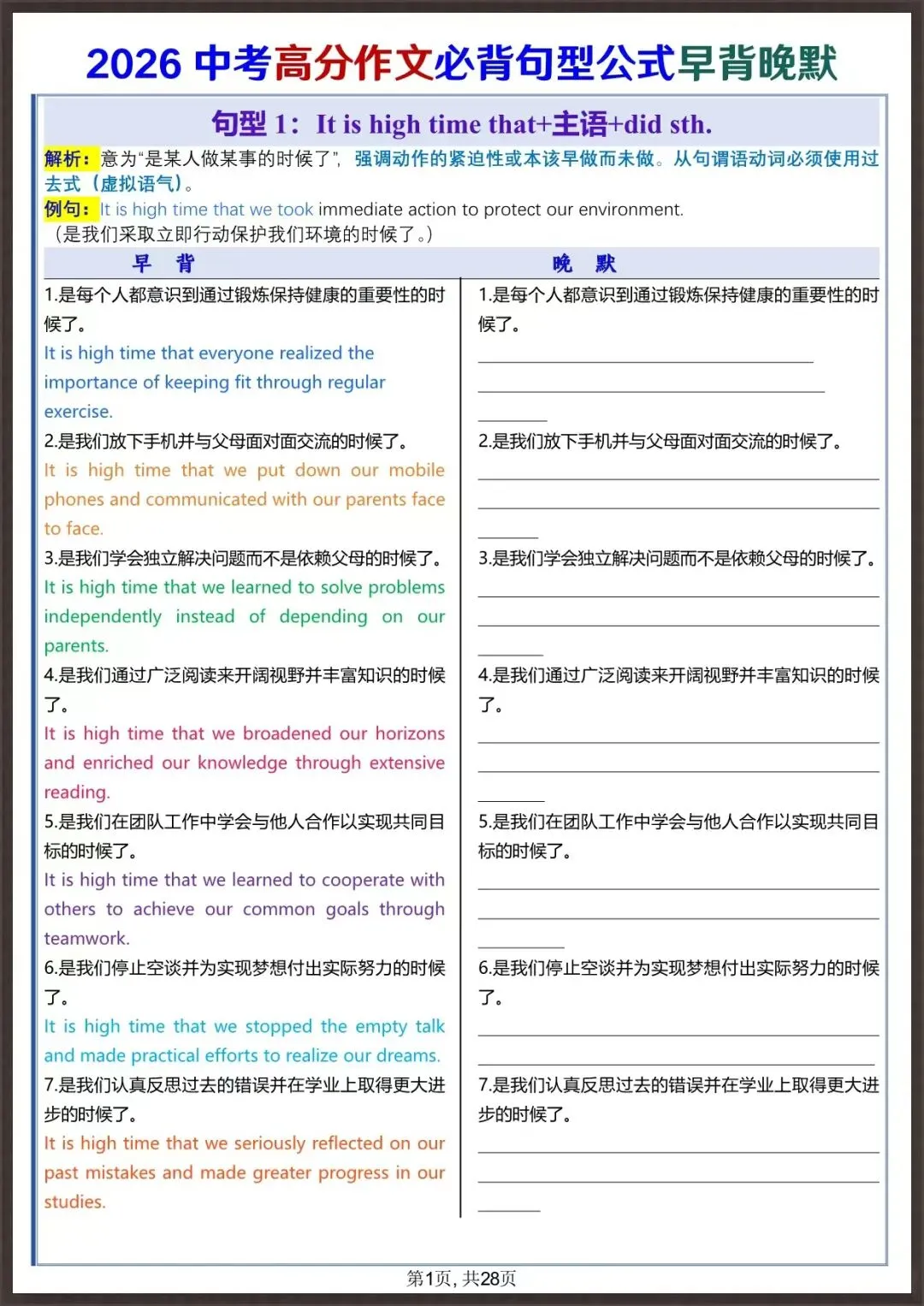 2026 中考英语作文 28 天高分句型仿写早背晚默(全 页)(电子版可打印) 第3张