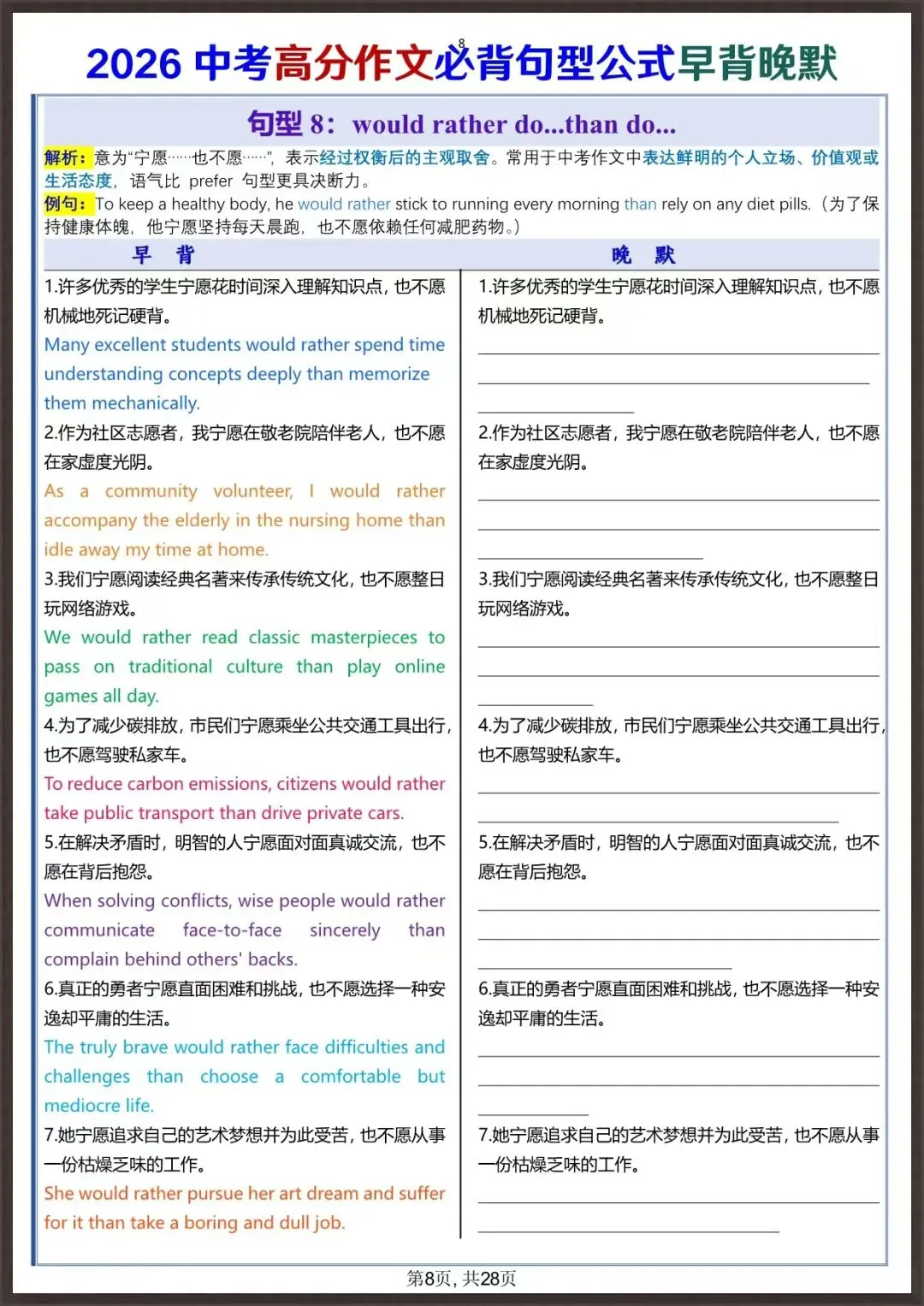 2026 中考英语作文 28 天高分句型仿写早背晚默(全 页)(电子版可打印) 第7张