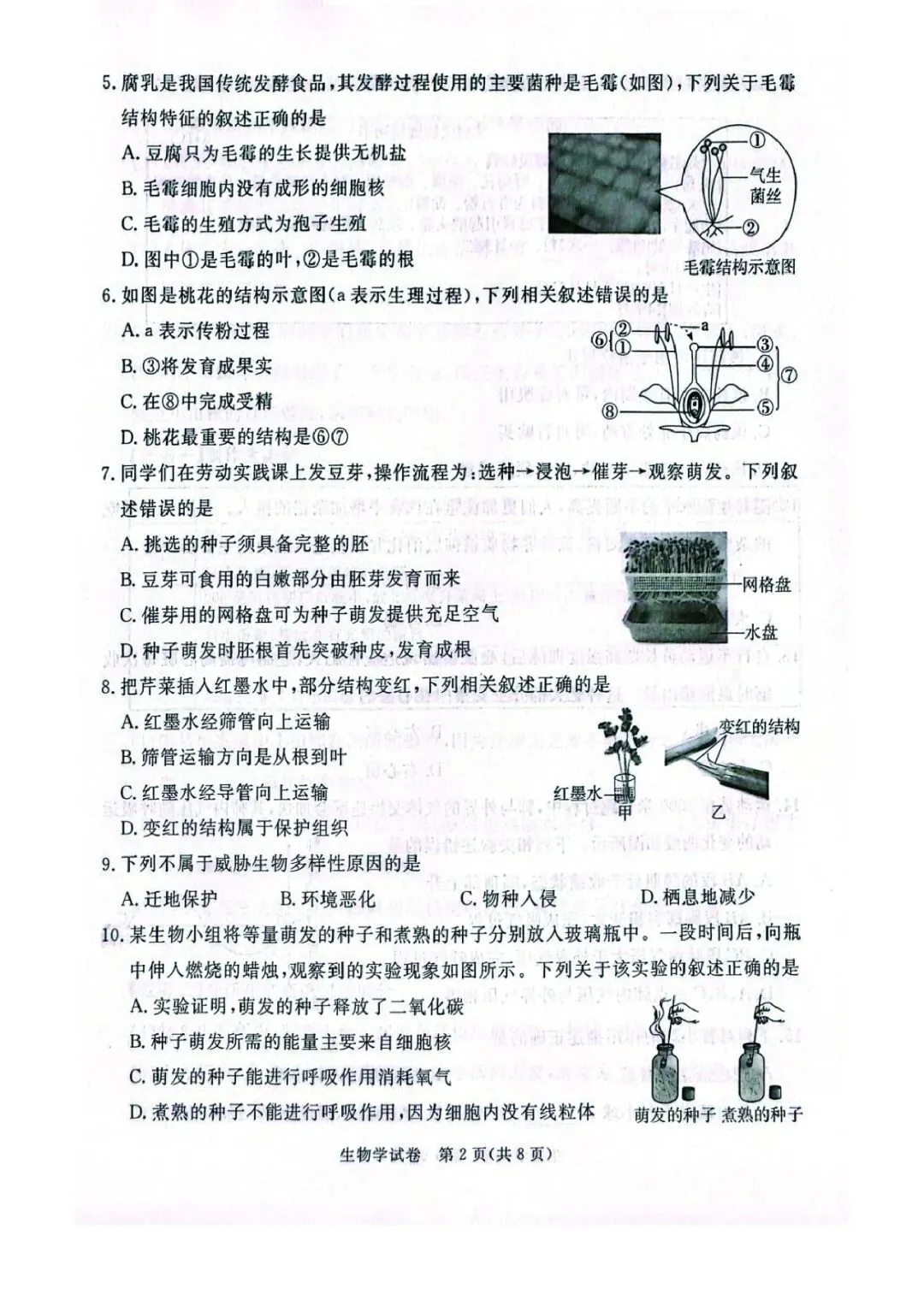 2026年河北省初中学业摸底考试生物试卷 第2张