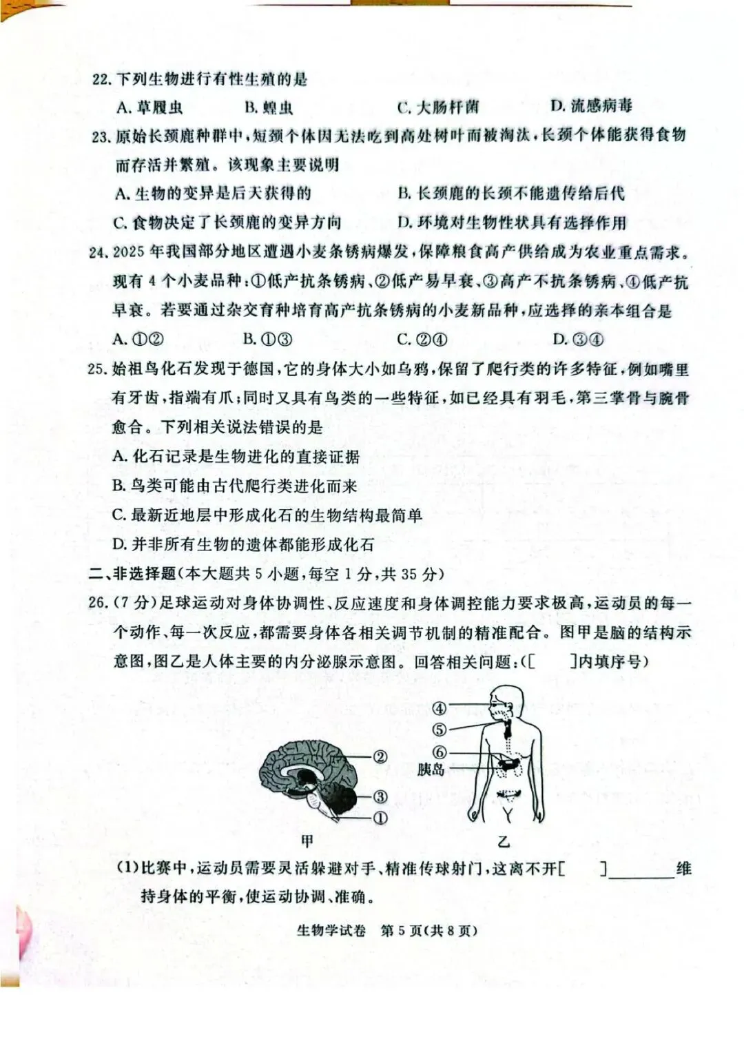 2026年河北省初中学业摸底考试生物试卷 第5张