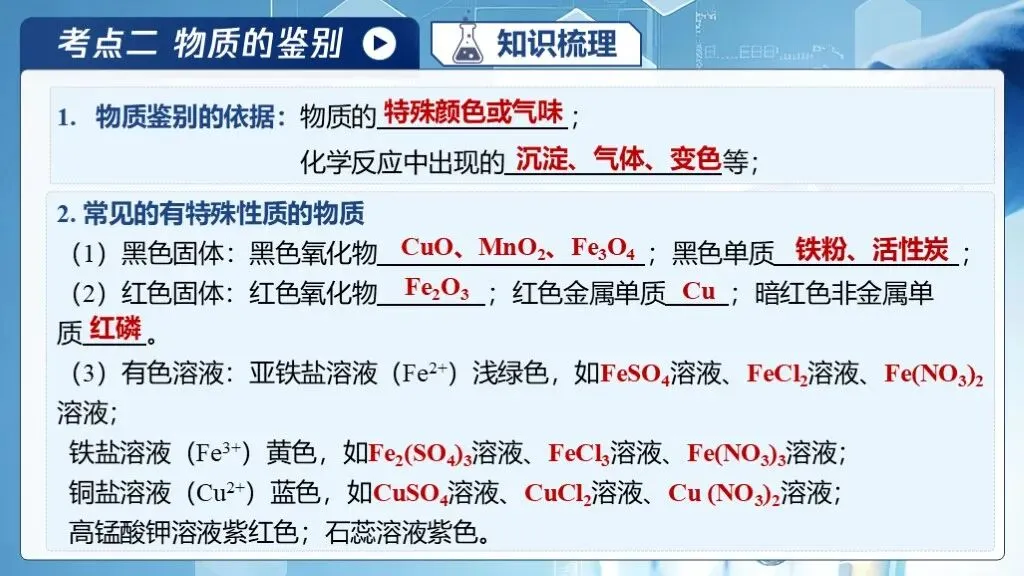 中考化学专题复习 | 专题十八《物质的检验、鉴别与除杂》课件+配套教学设计 第16张
