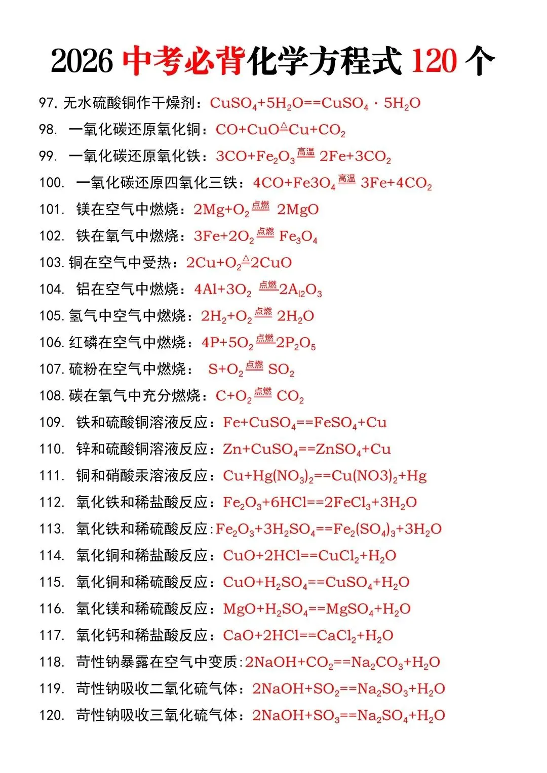 26中考必背化学方程式120个 第4张