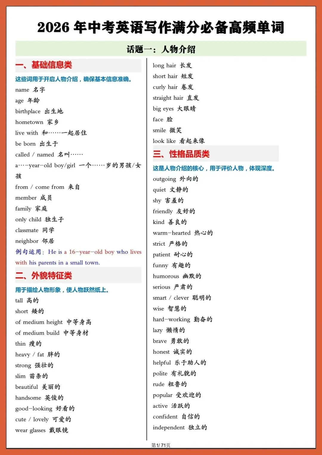 2026年中考英语写作核心高频词汇,电子版可打印 第2张