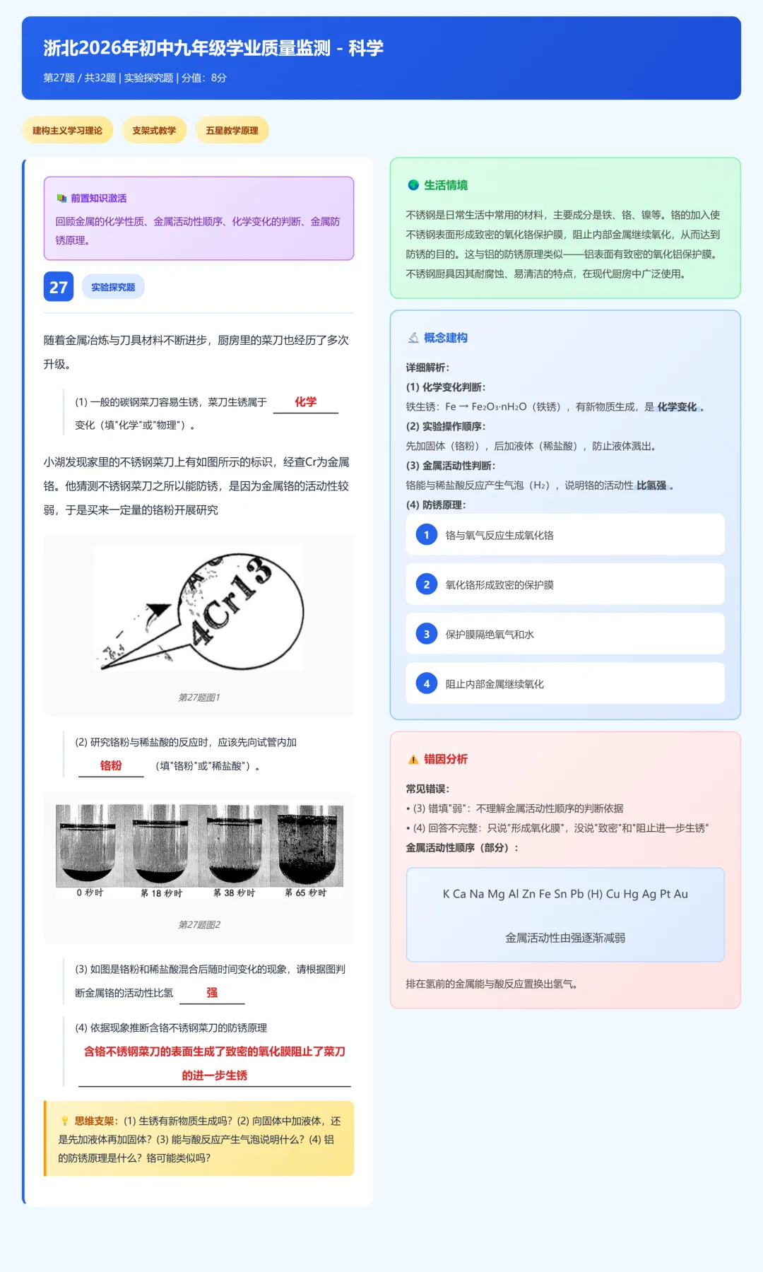 浙北2026年九年级中考一模科学试卷分析 第41张