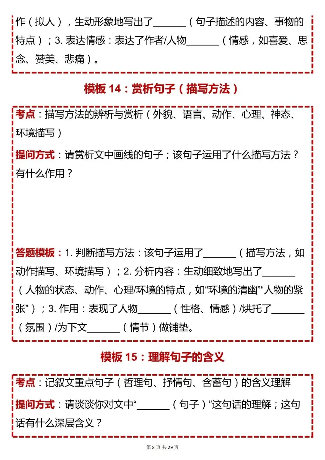 中考语文必背【初中语文 50 个答题模板(含考点 + 提问 模板)】,快收藏 第8张