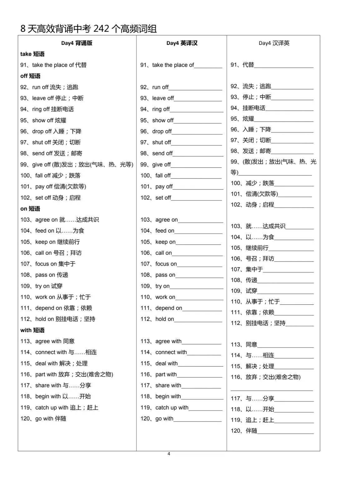 中考高频242词组『高效』背默表|加油中考生,给咱家娃准备上把 第4张