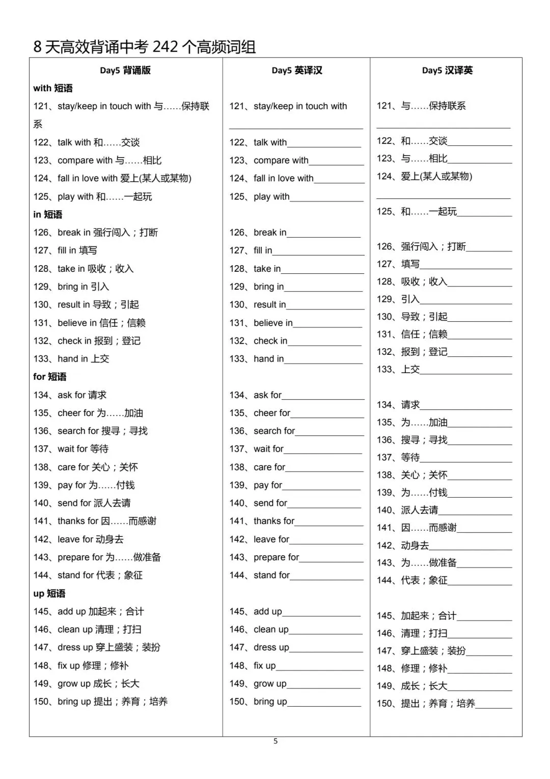 中考高频242词组『高效』背默表|加油中考生,给咱家娃准备上把 第5张