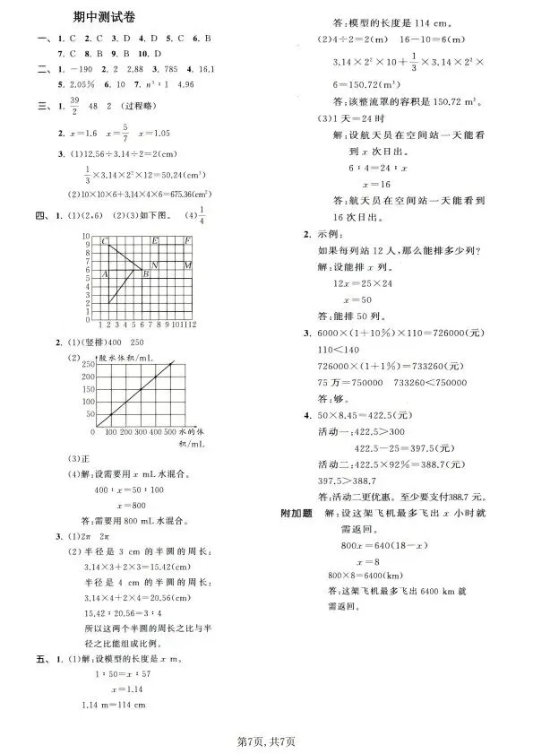 人教版1~6年级数学下册《期中质量检测试卷(三)》 第24张