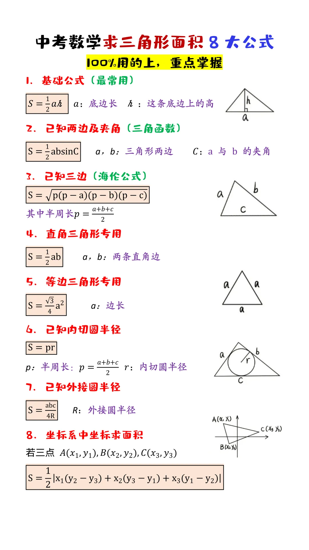 中考数学常用公式大全,考试一定用的上,给孩子收藏一份! 第5张