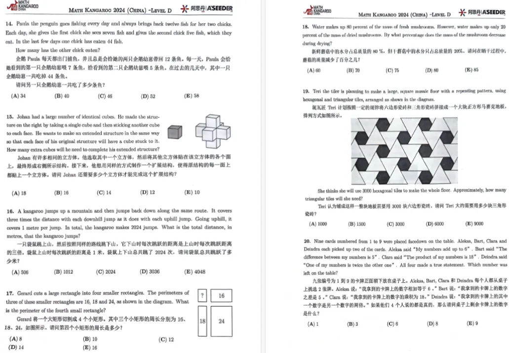 袋鼠数学竞赛历年真题+解析(2014-2025),PDF打印! 第9张