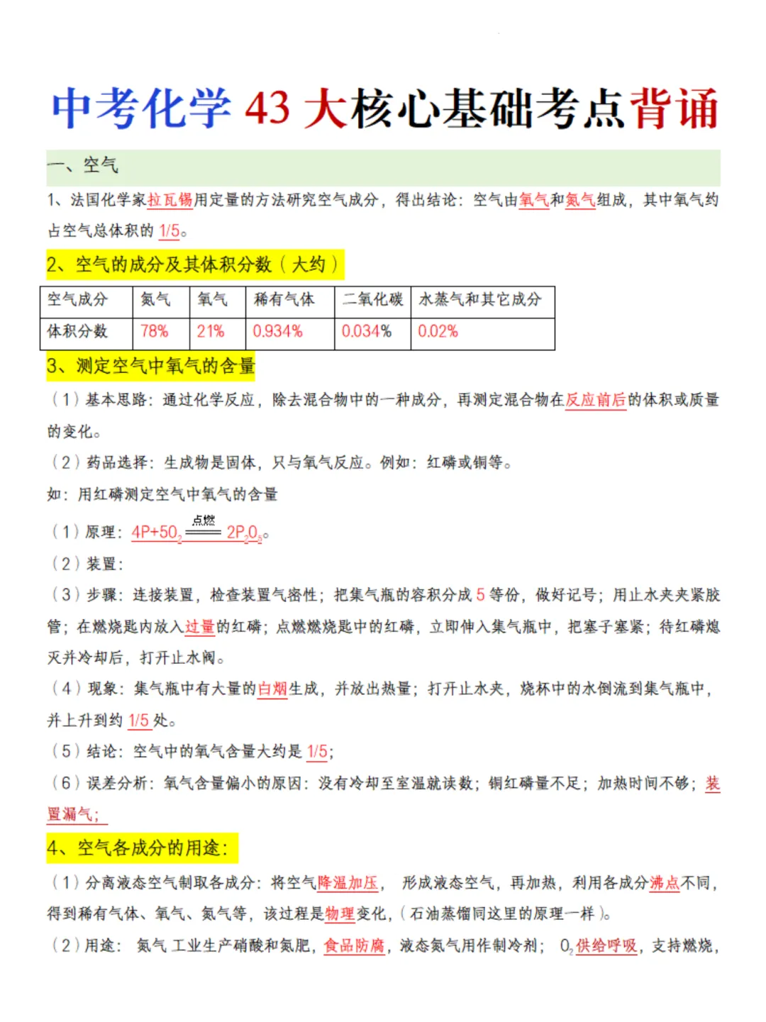 26年中考化学全册夯基43大考点(背诵+默写) 第8张