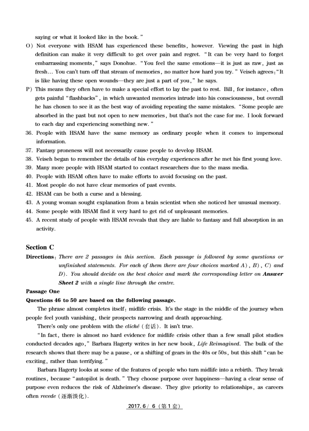 2017到2025年英语四级真题完整版可打印 第6张