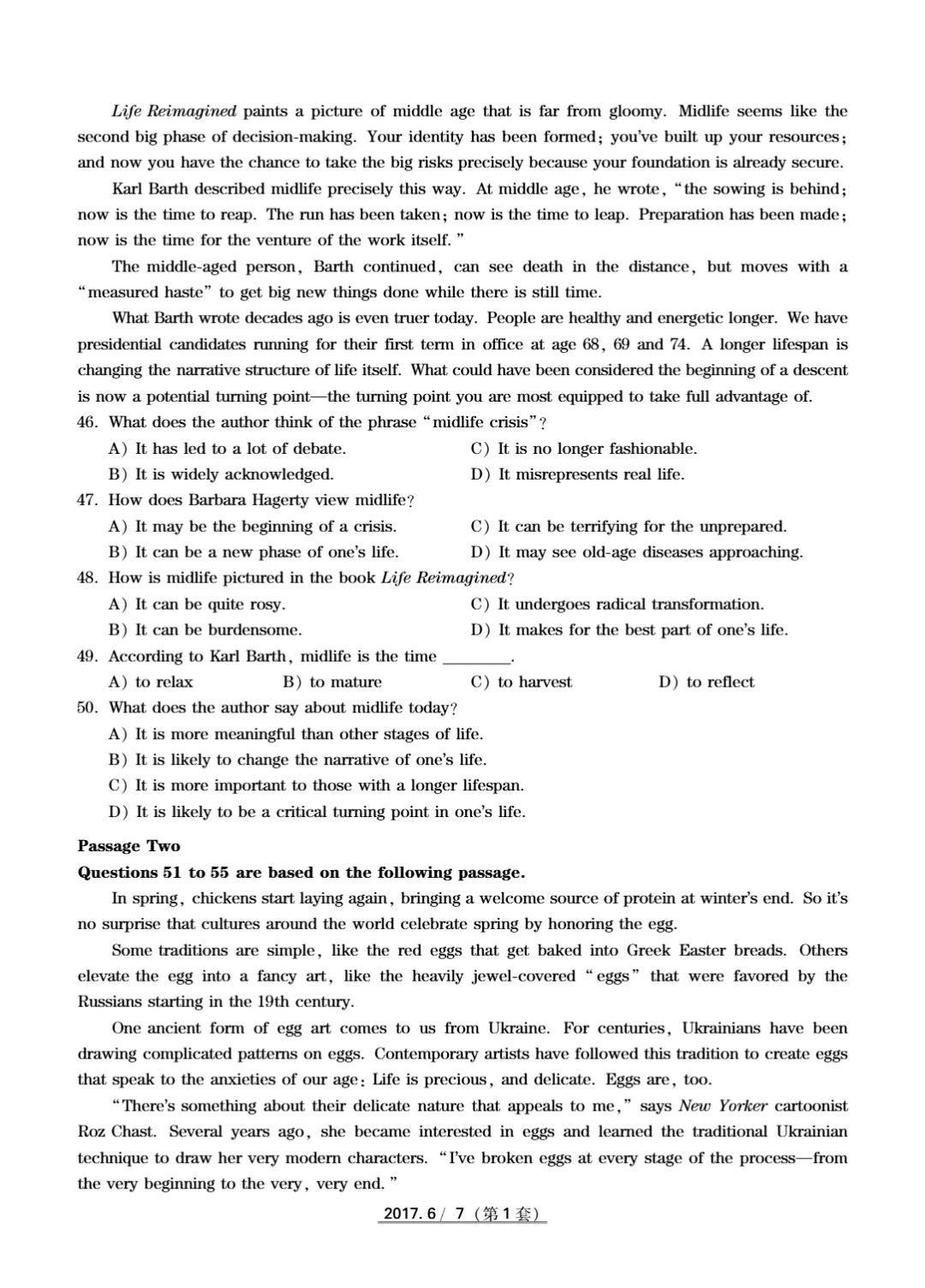 2017到2025年英语四级真题完整版可打印 第7张
