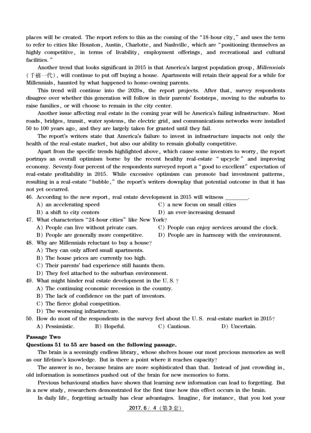 2017到2025年英语四级真题完整版可打印 第20张