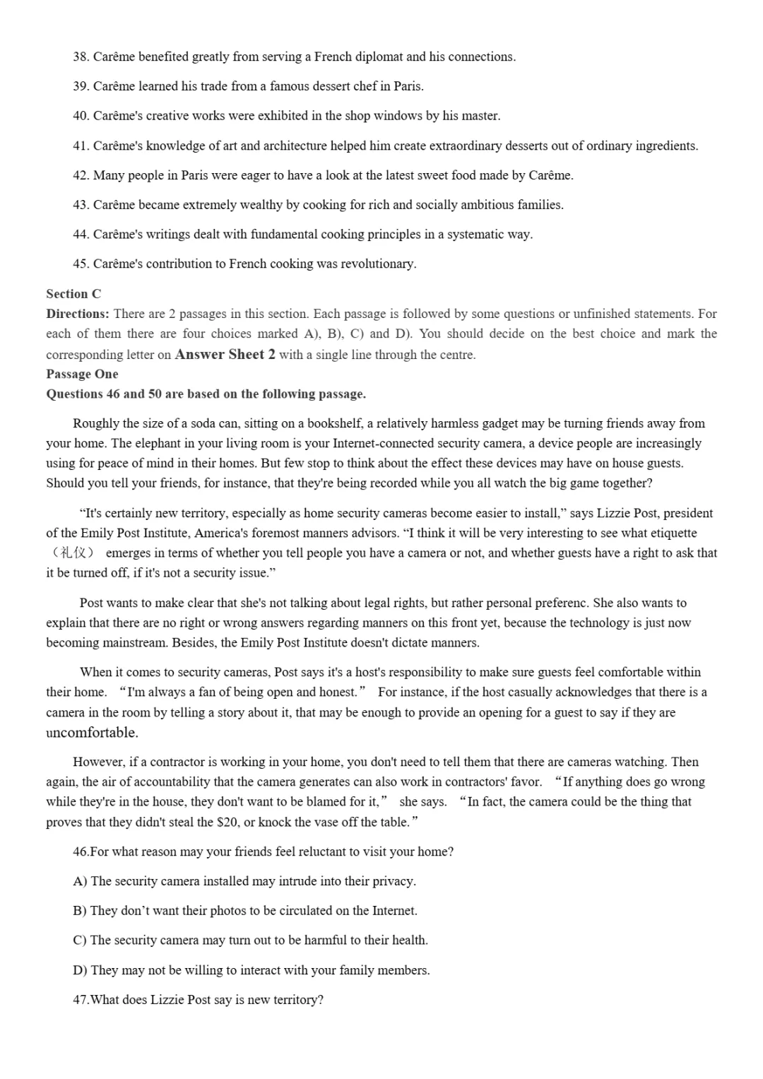 2017到2025年英语四级真题完整版可打印 第86张