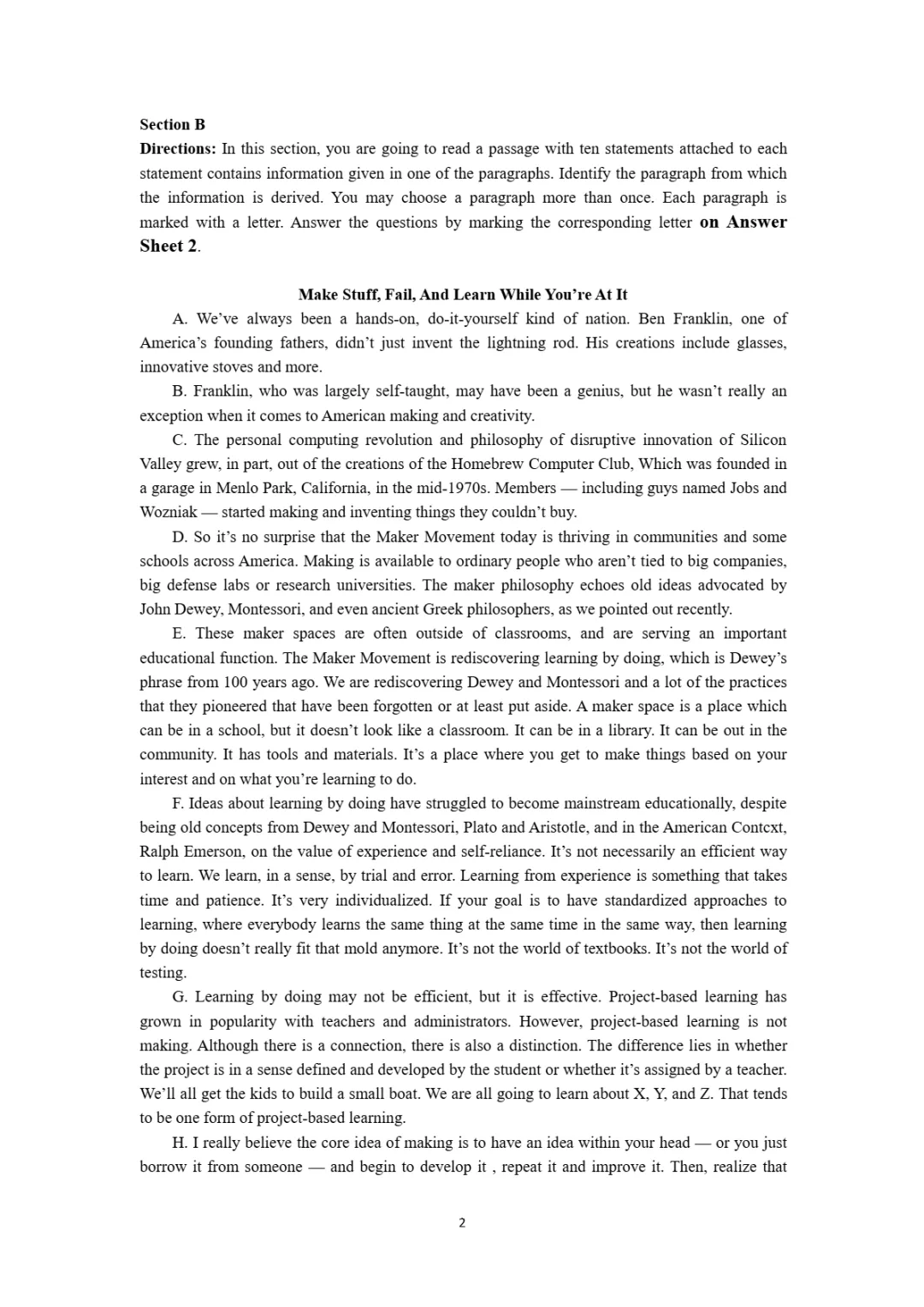 2017到2025年英语四级真题完整版可打印 第114张