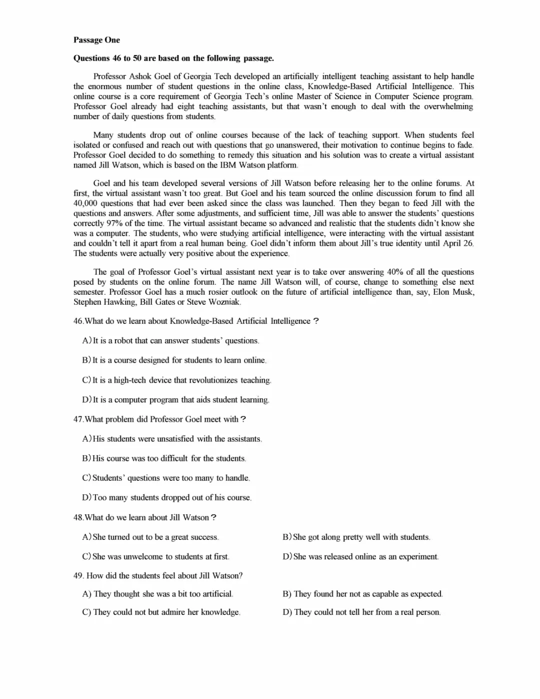 2017到2025年英语四级真题完整版可打印 第124张