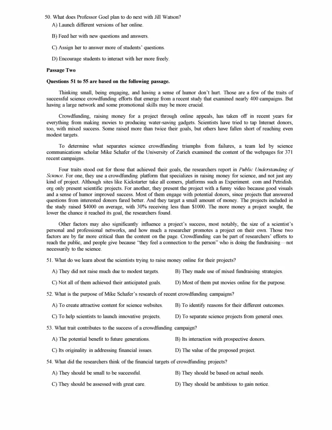 2017到2025年英语四级真题完整版可打印 第125张