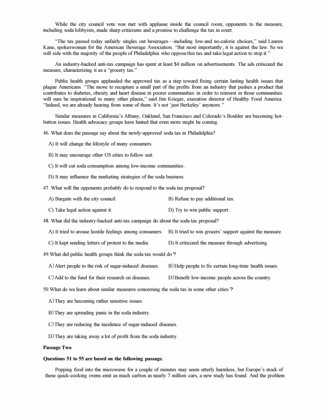 2017到2025年英语四级真题完整版可打印 第138张