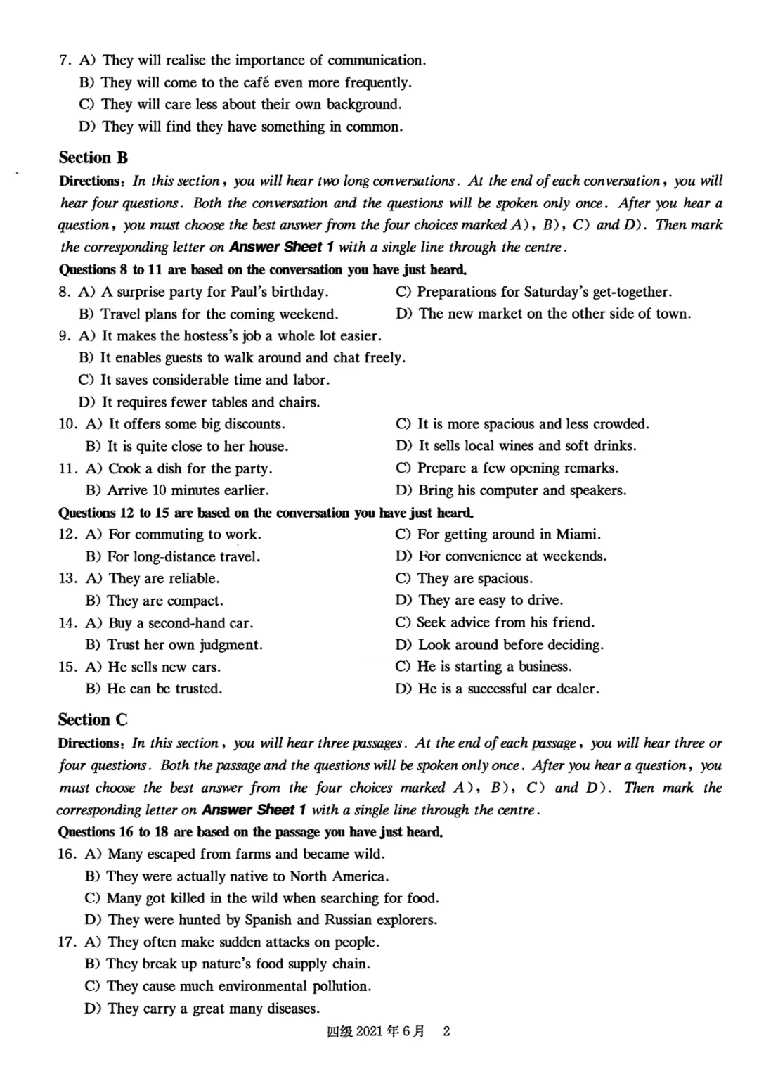 2017到2025年英语四级真题完整版可打印 第191张