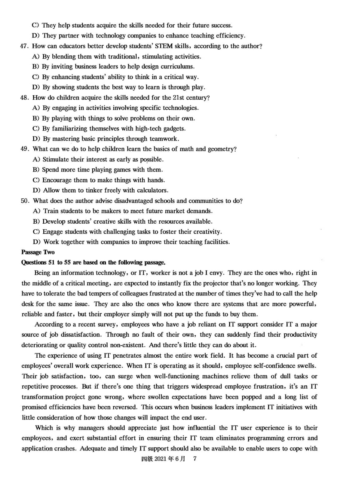 2017到2025年英语四级真题完整版可打印 第196张