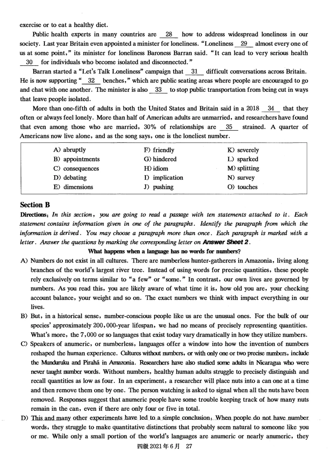 2017到2025年英语四级真题完整版可打印 第201张