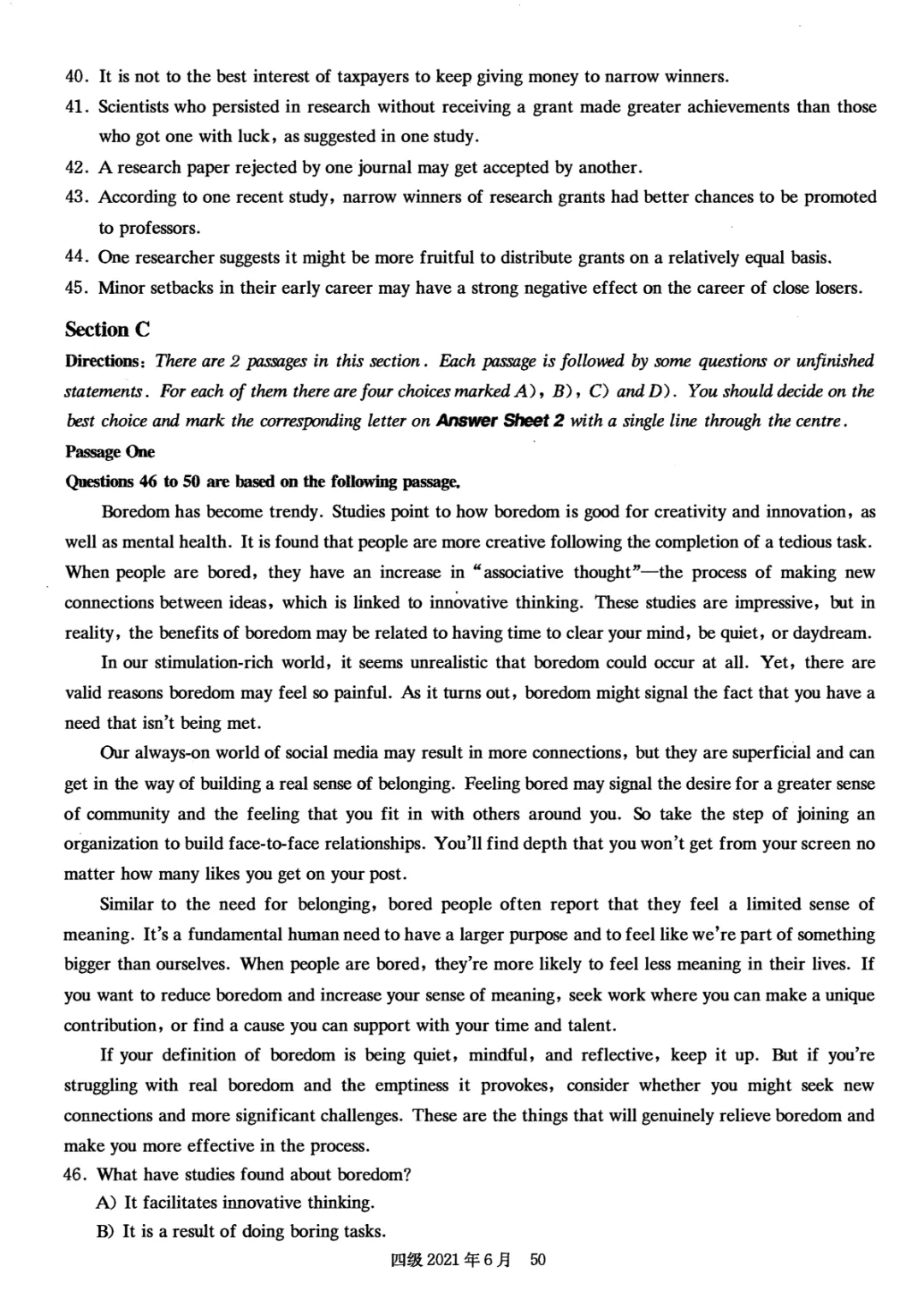 2017到2025年英语四级真题完整版可打印 第209张