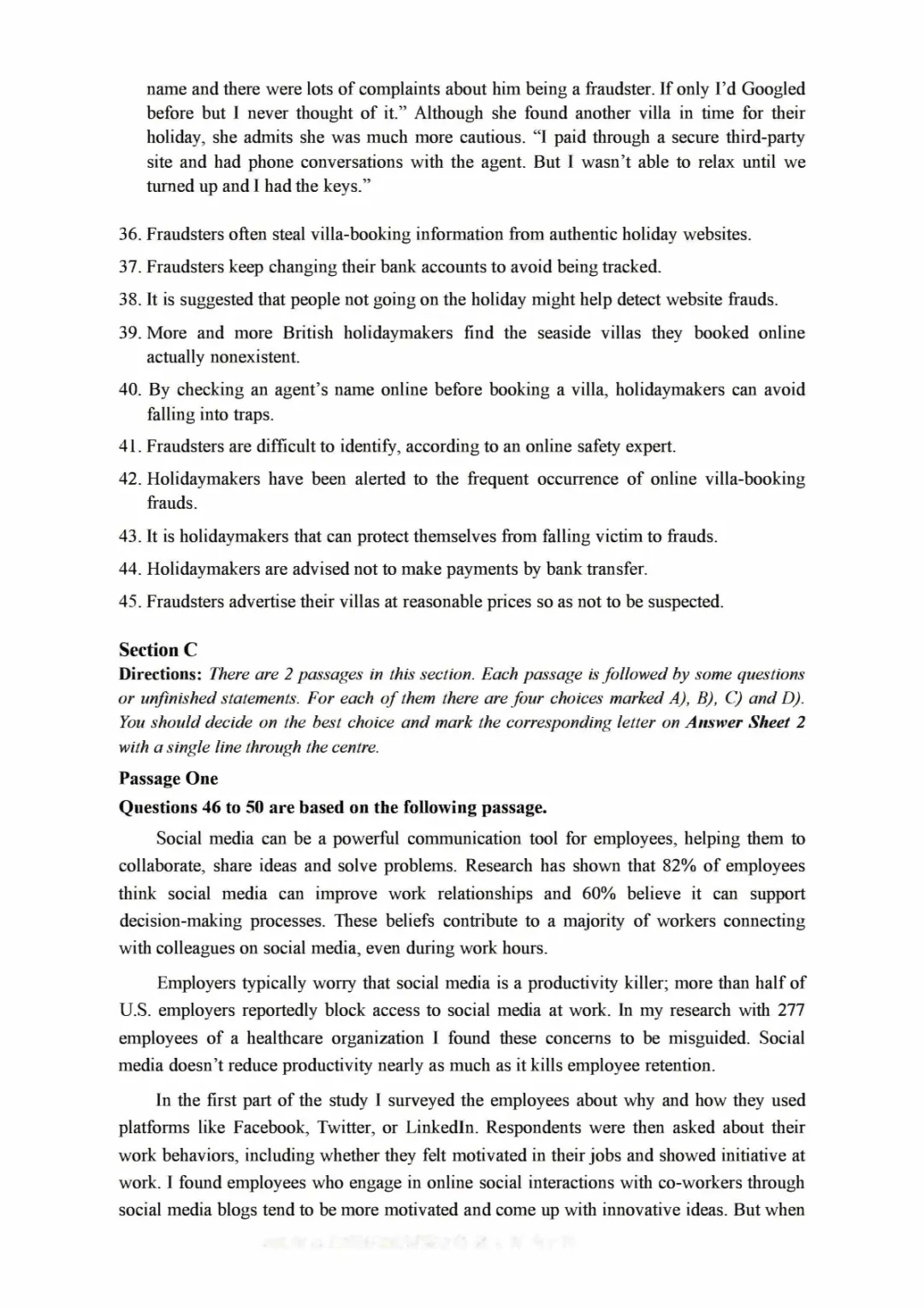 2017到2025年英语四级真题完整版可打印 第253张