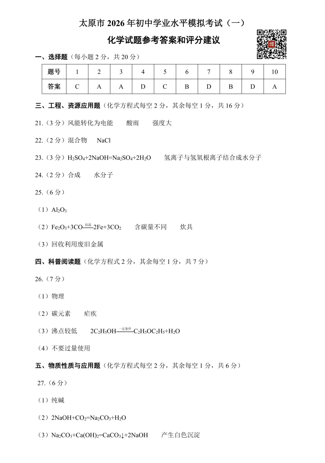 【理综】太原市2026年初中学业水平模拟考试(一) 第15张