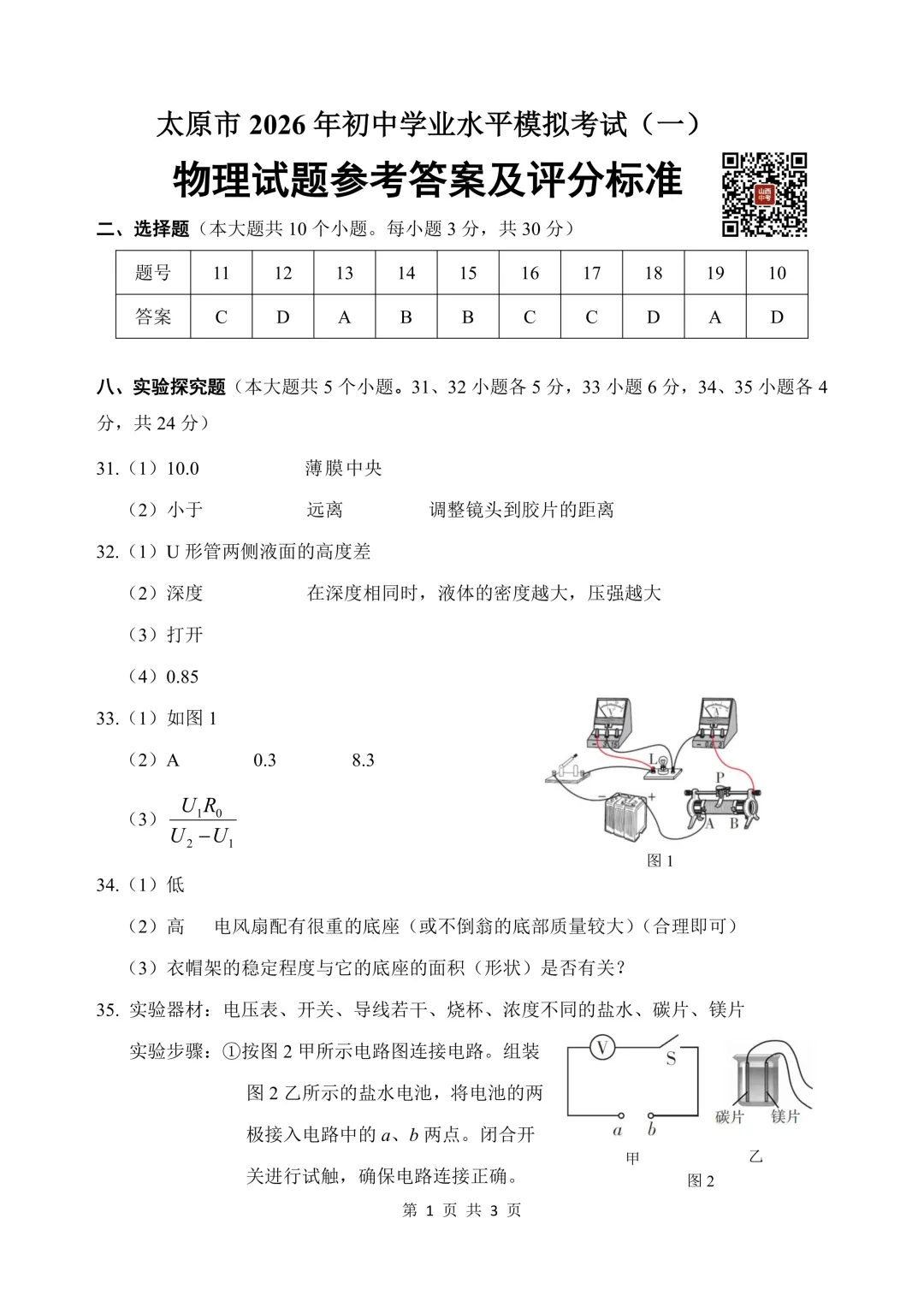 【理综】太原市2026年初中学业水平模拟考试(一) 第17张