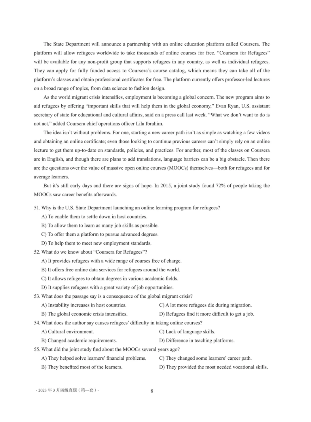 2017到2025年英语四级真题完整版可打印 第304张