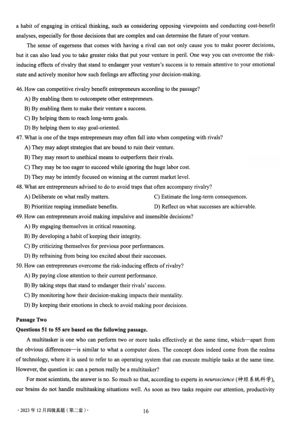 2017到2025年英语四级真题完整版可打印 第345张