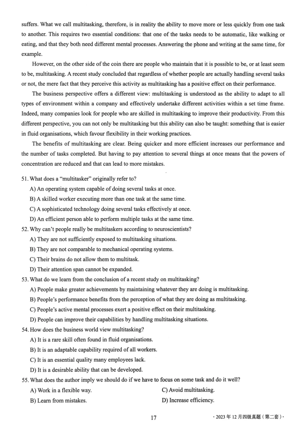 2017到2025年英语四级真题完整版可打印 第346张