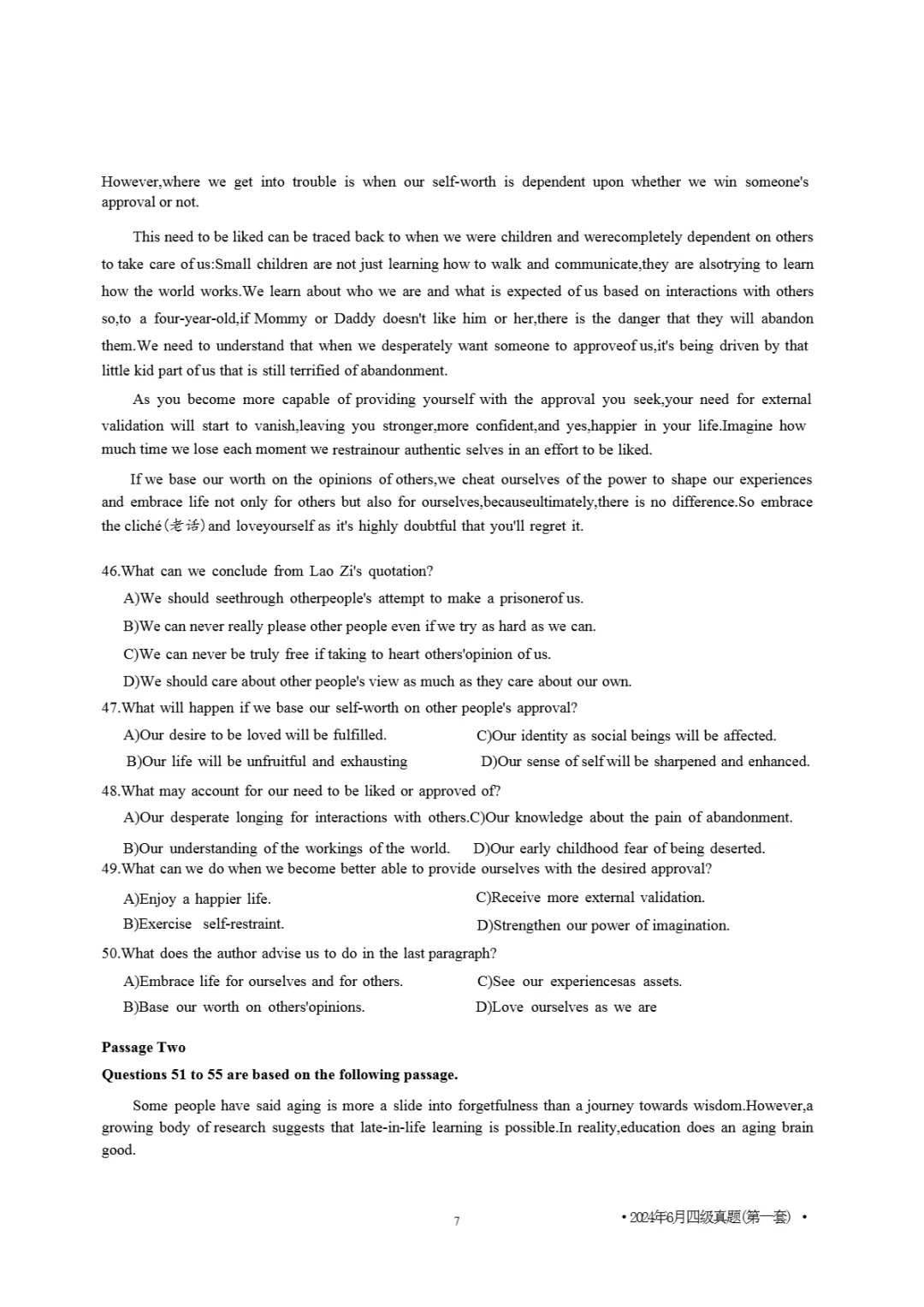 2017到2025年英语四级真题完整版可打印 第360张