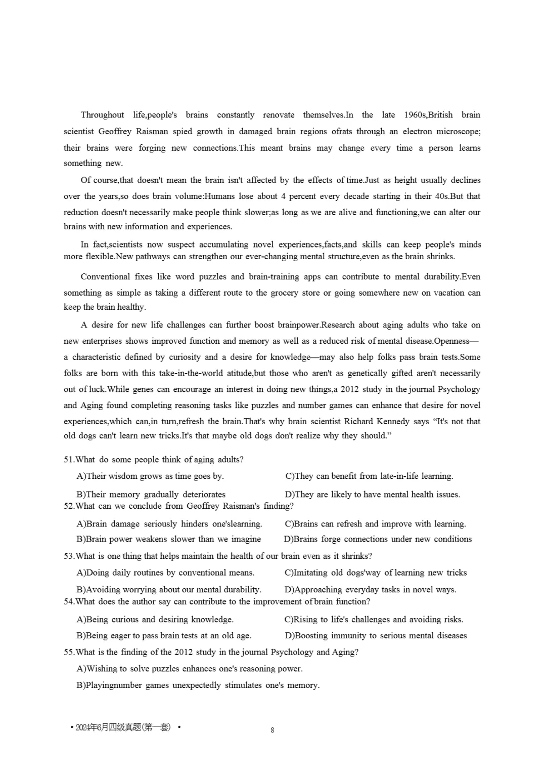 2017到2025年英语四级真题完整版可打印 第361张