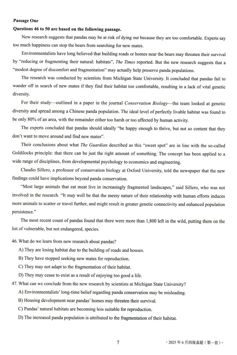 2017到2025年英语四级真题完整版可打印 第408张