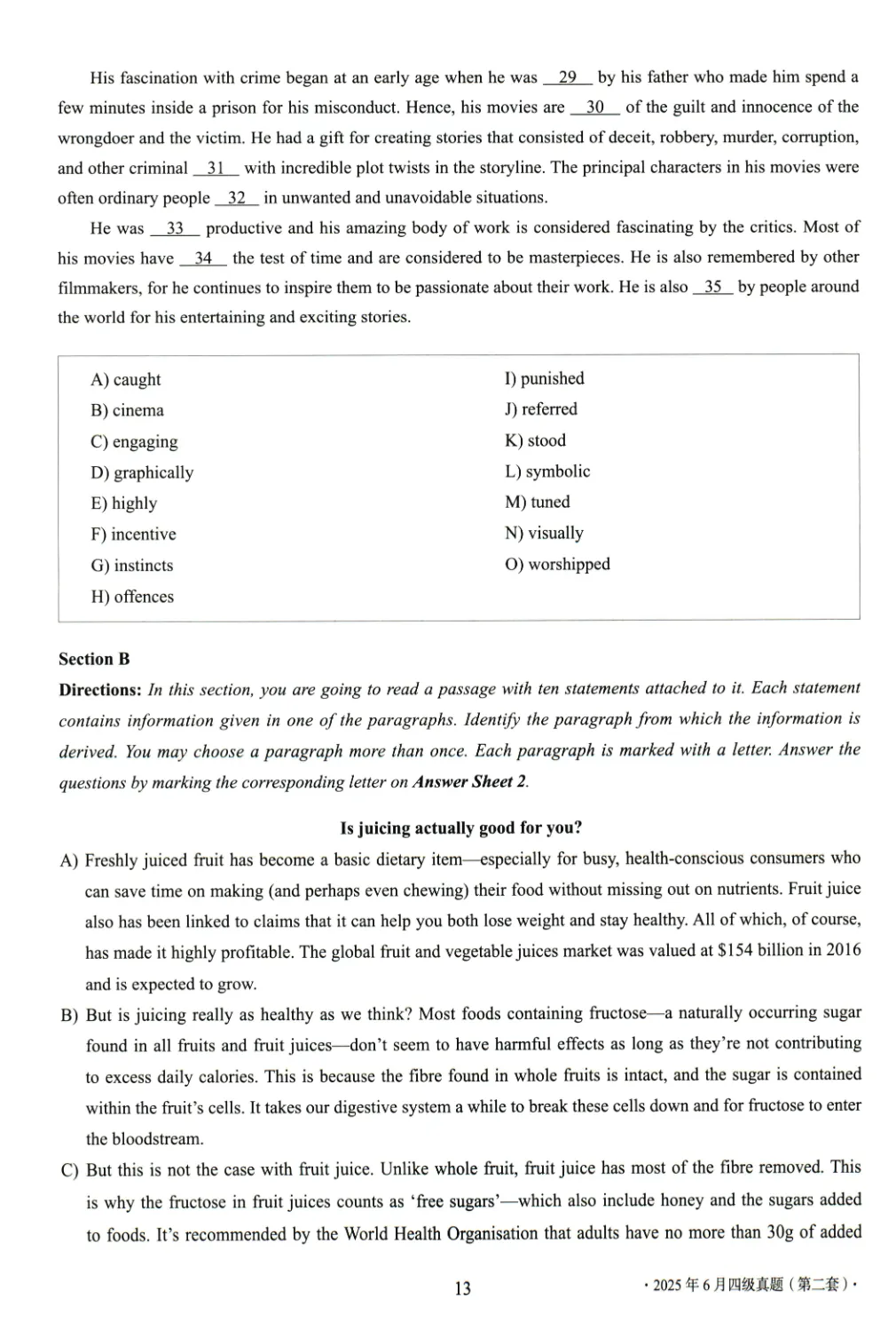 2017到2025年英语四级真题完整版可打印 第414张