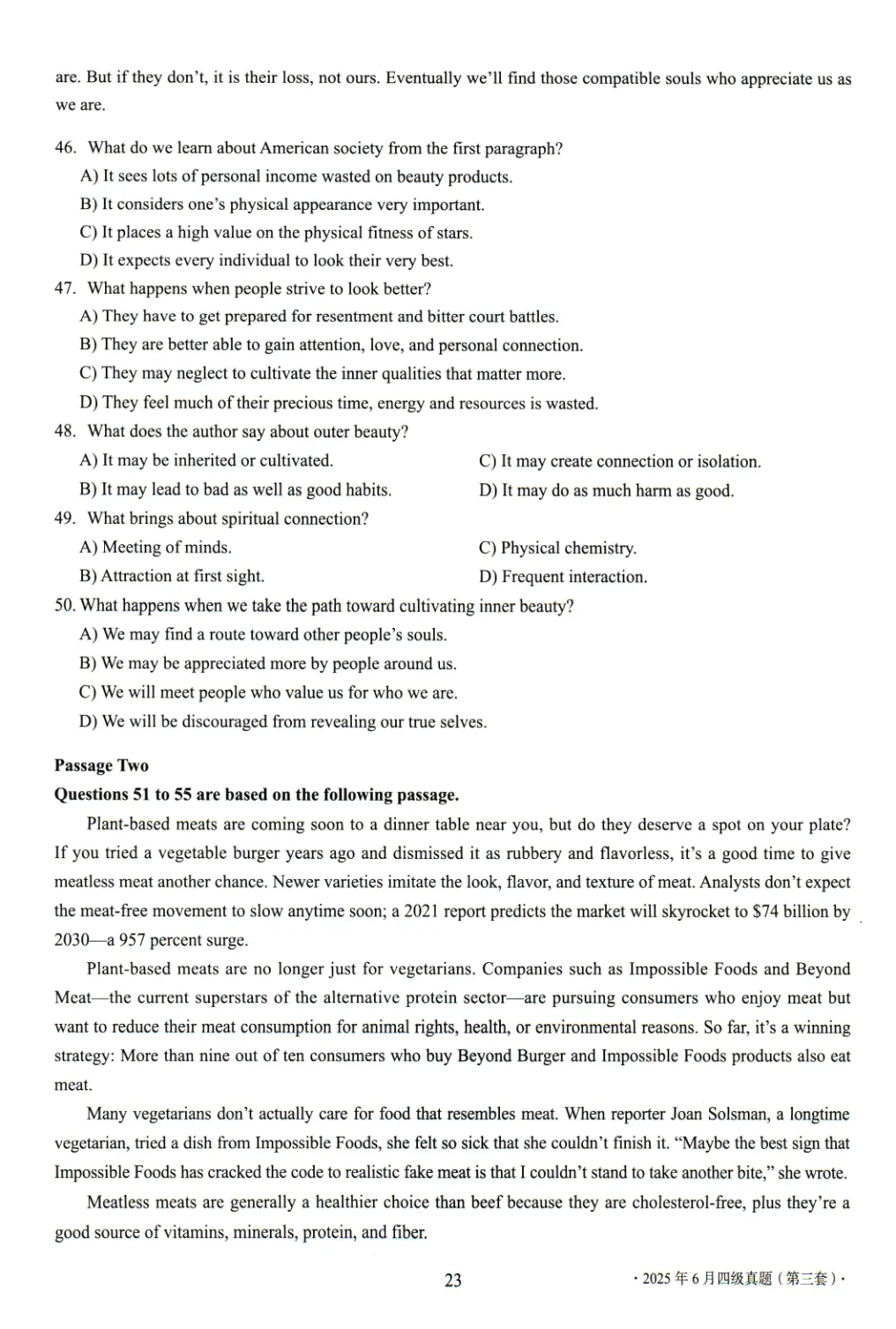 2017到2025年英语四级真题完整版可打印 第424张